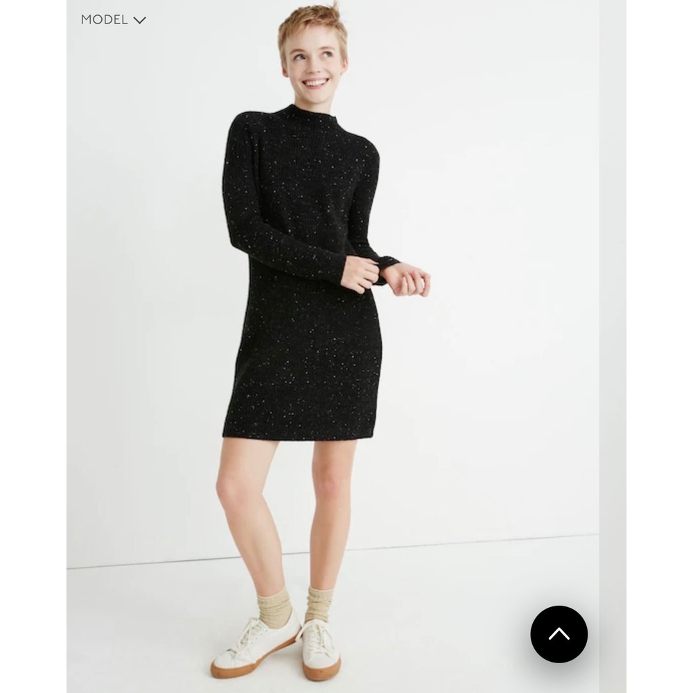 Madewell Donegal Mockneck Sweater Dress Large Charcoal Grey Wool Blend Ribbed